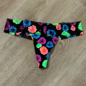 PINK Victoria's Secret Lace-Trim Thong Neon Floral Print
